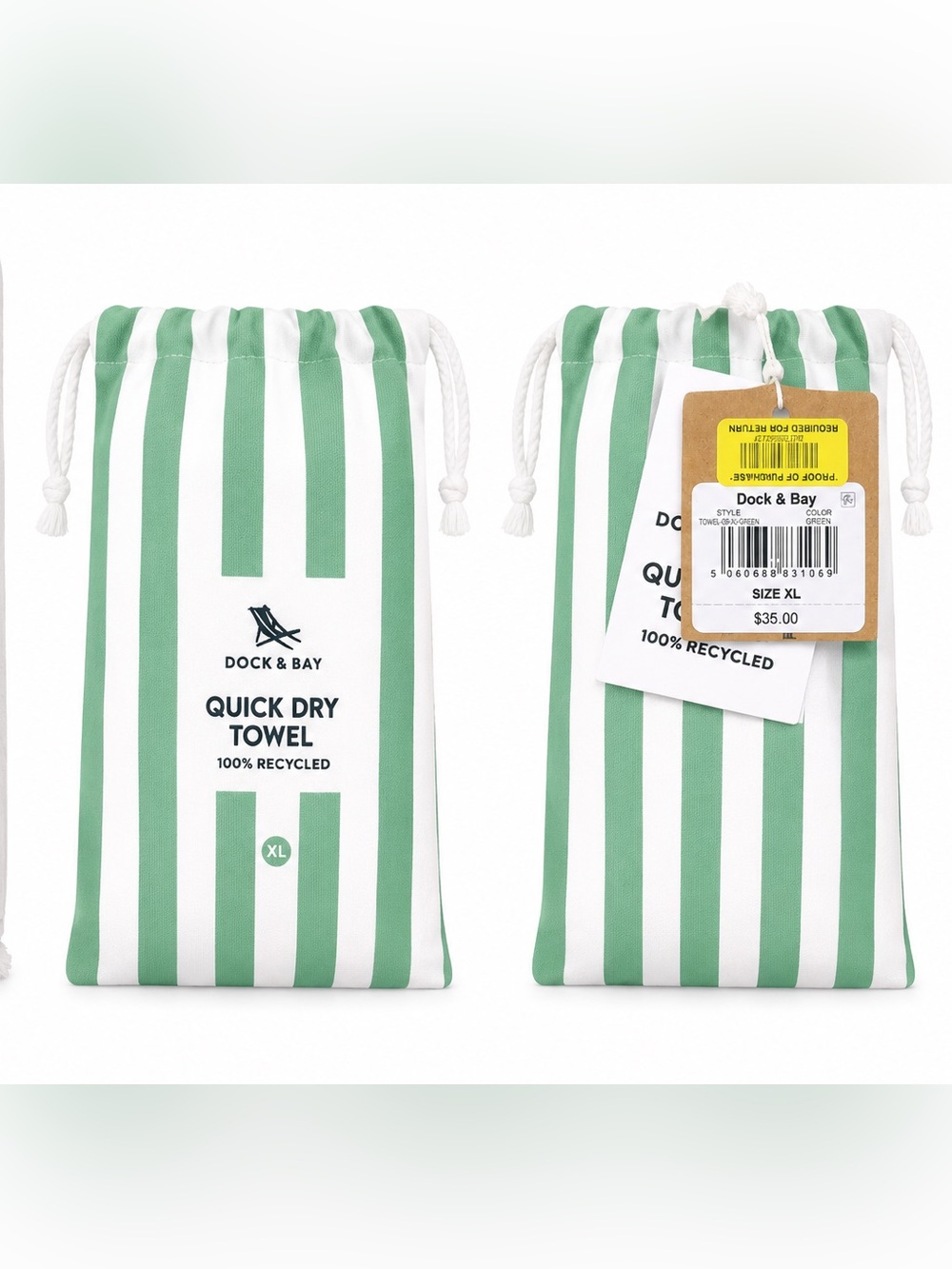 Dock and Bay XL Quick Dry Towel - Green Stripe NWT